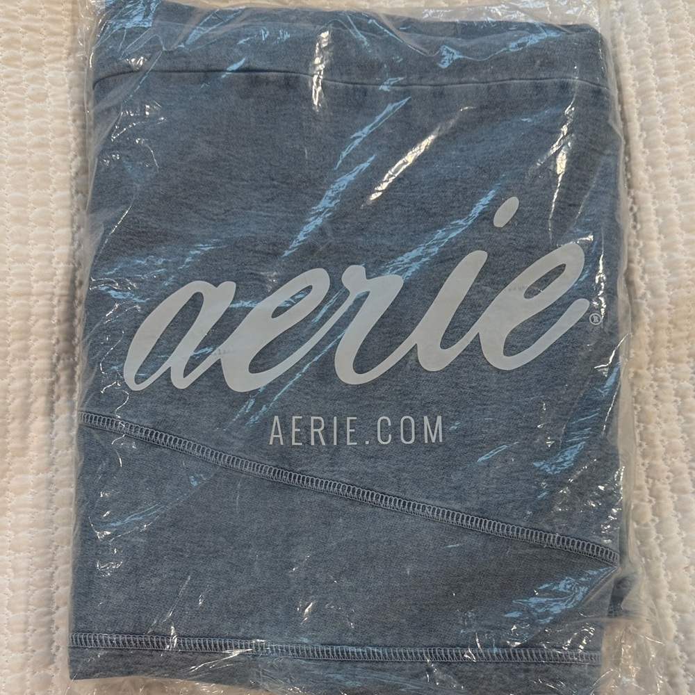 Aerie Light Blue Denim Pants with Cream Drawstring. Medium - Picture 10 of 10